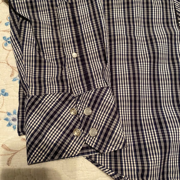 M Navy Blue Plaid Shirt by Banana Republic w/Pearl Snaps - Picture 4 of 10